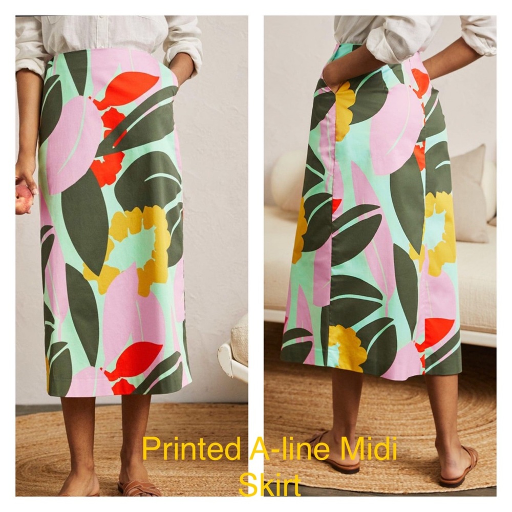Boden Colorful Printed A-line Midi Skirt